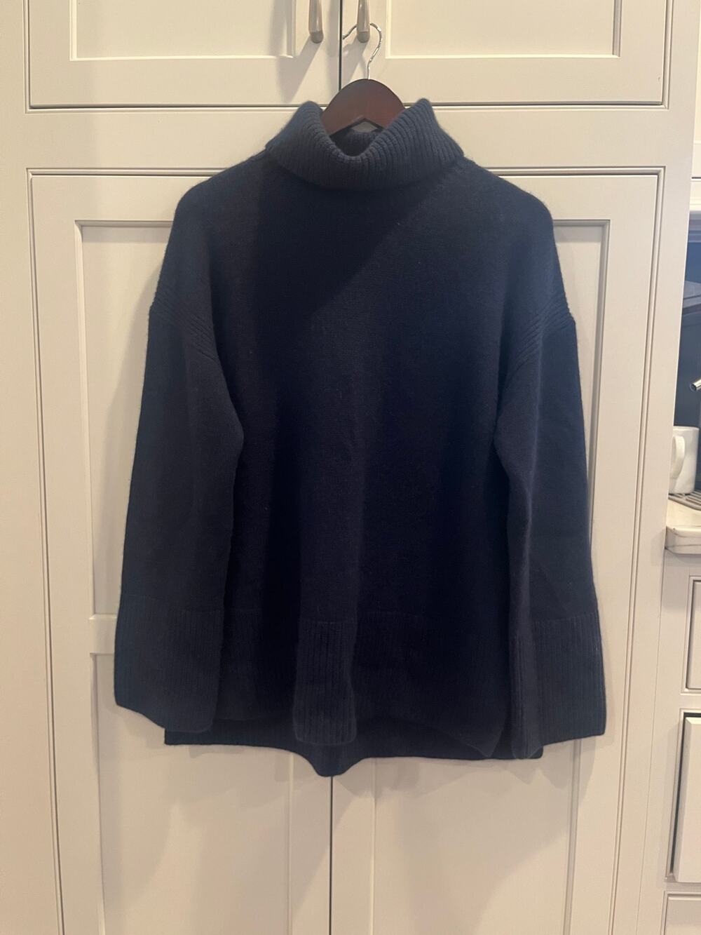 Nordstrom Signature Wool Cashmere Turtleneck Sweater Navy Blue Boxy Sz.M